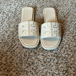 Tory Burch ivory and gold sandals